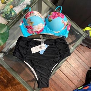 🛑SOLD🛑Floral 2 piece high waist swimsuit XL NEW